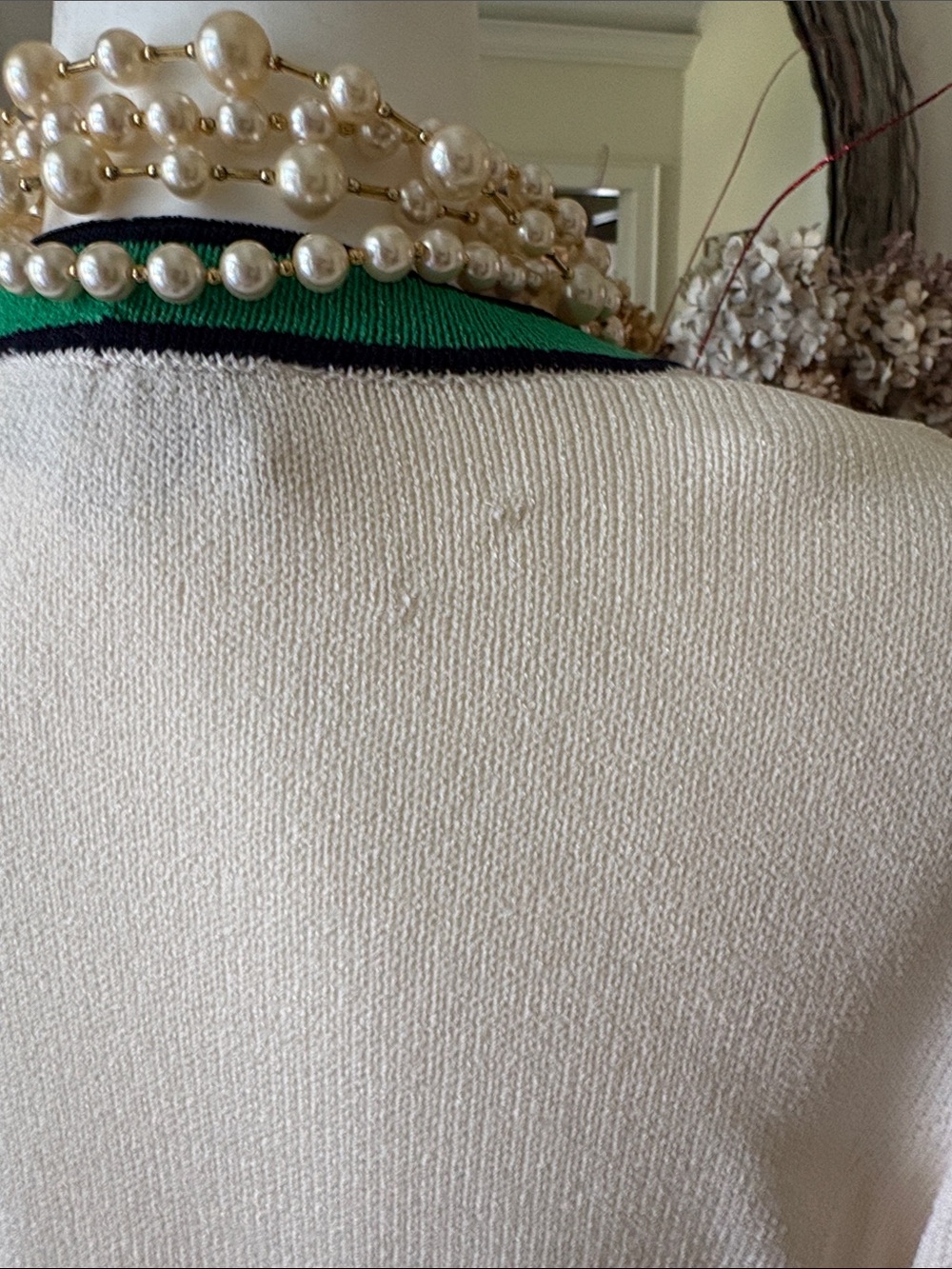 ST JOHN Cream Cardigan Sweater with Green & Black Trim - Picture 6 of 16